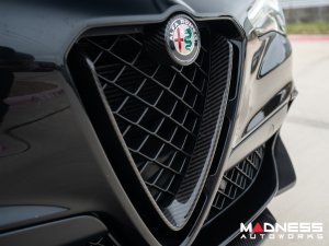 Alfa Romeo Stelvio Front V Shield Grill Frame + Emblem Frame Kit - Carbon Fiber - QV Model